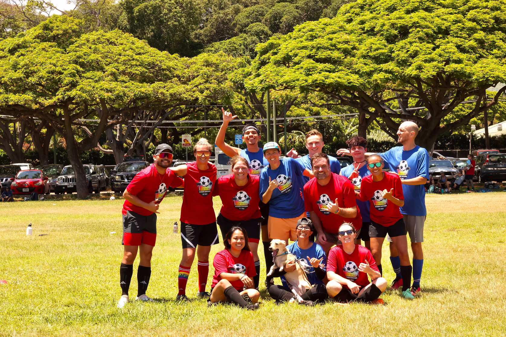 Community members playing soccer
